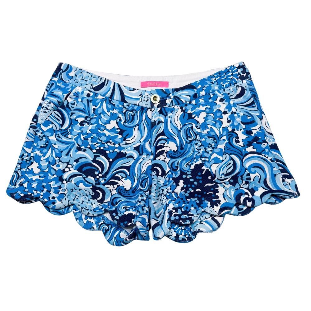 Lilly Pulitzer | Buttercup Mermazing Blue White Low Rise Scalloped Hem Shorts 6